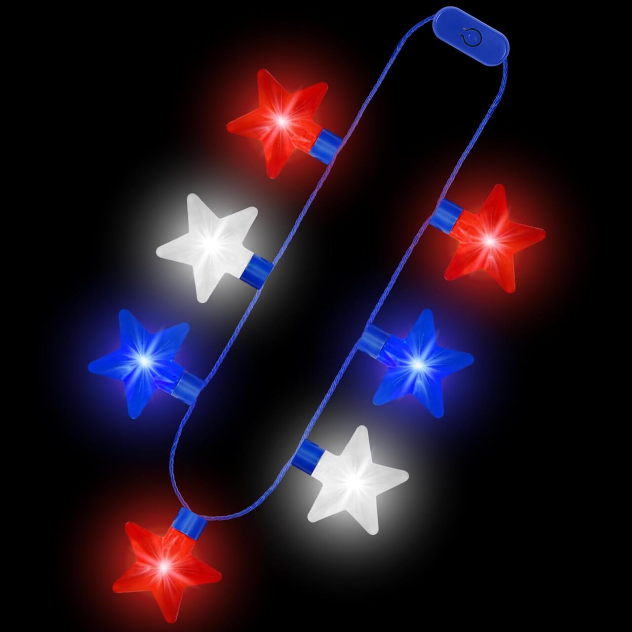 4th of July Necklace Accessories, 1PCS Light up Independence Day Necklaces Party Favor, Red White Blue Patriotic Fourth of July 7 Light Necklace